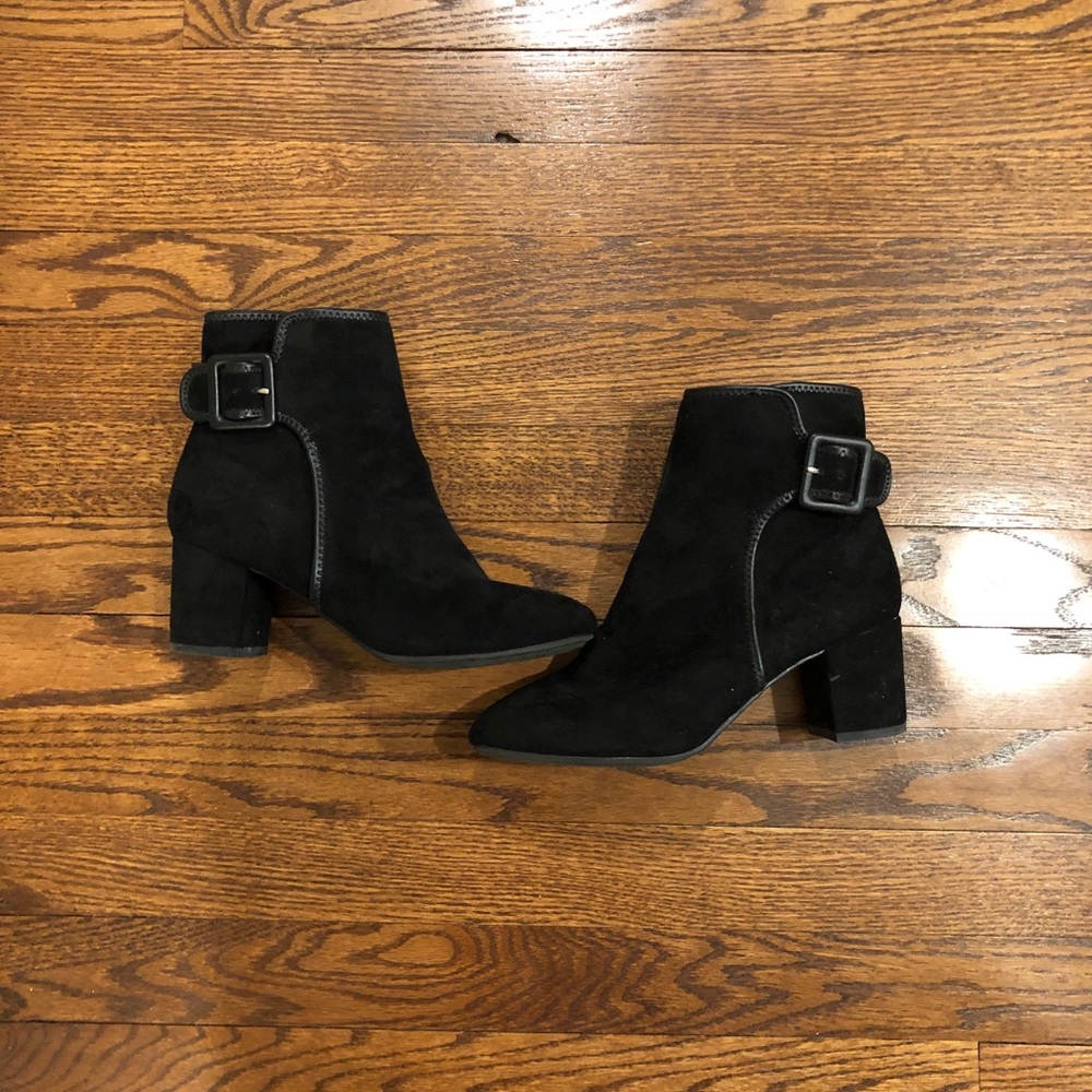 Black block heel booties